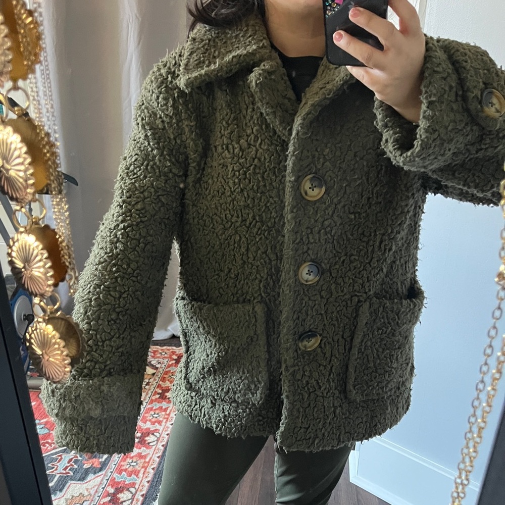 Free People Olive Green Sherpa Jacket - Picture 6 of 6